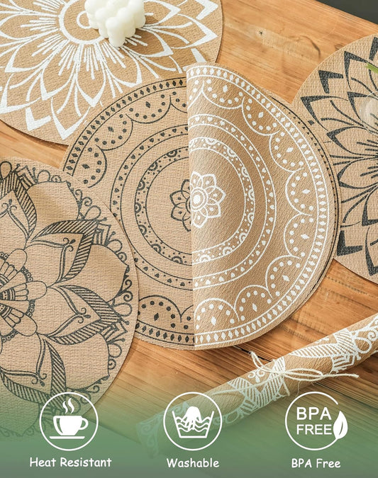 Set of 6 Round Plate Mat for Coffee Table Decor,Dining Table Mat Vintage Washable table Mat